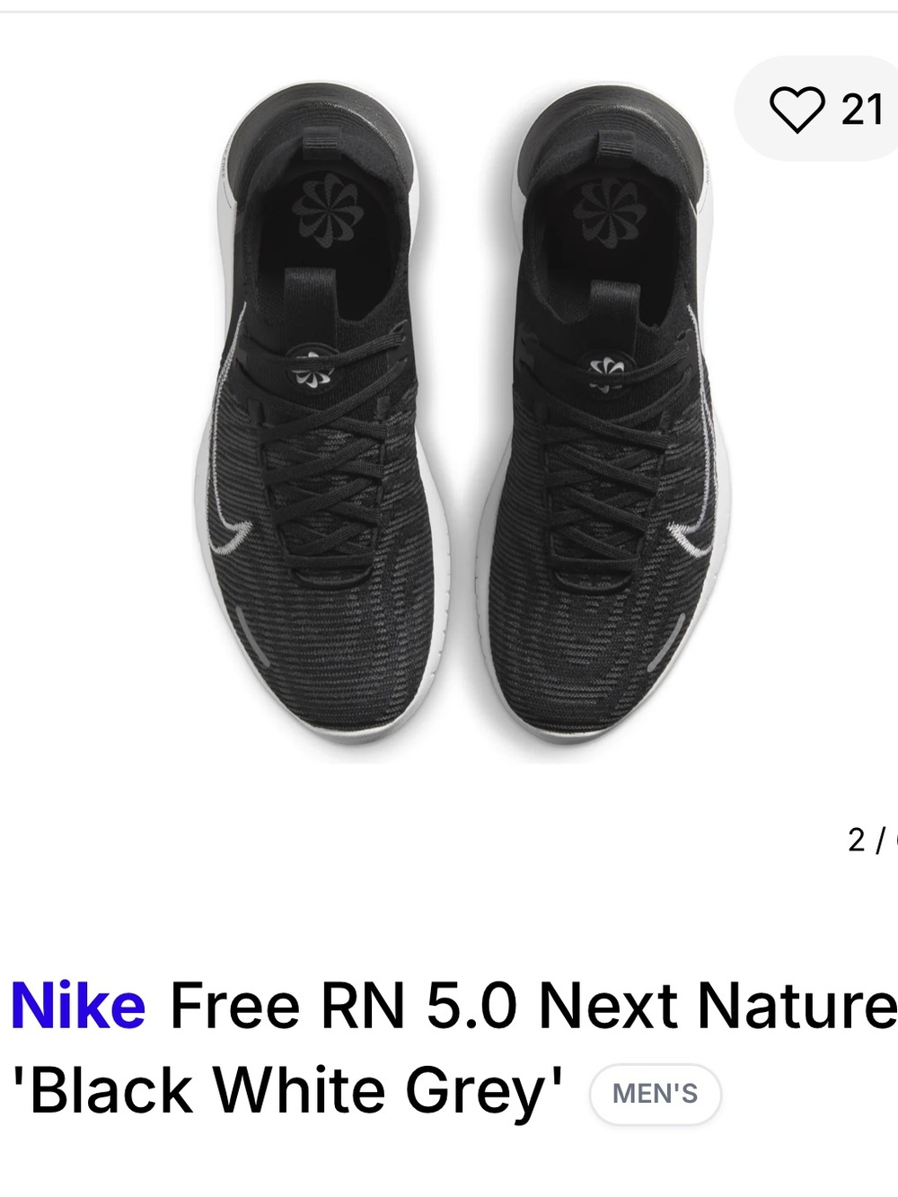 Nike Free RN 5.0 Next Nature Men’s Athletic Run Shoes - Black & White